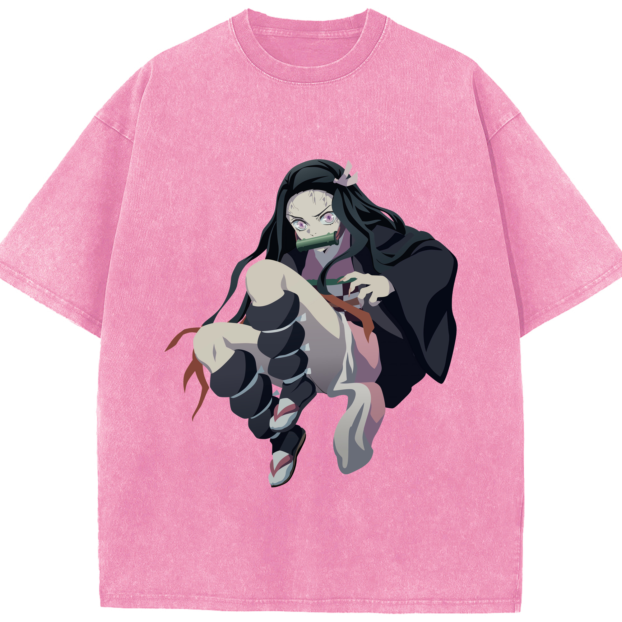 （画像用） 鬼滅の刃（きめつのやいば）竈門 禰󠄀豆子／かまど ねずこ Kamado Nezuko 綿100% ヴィンテージ風 半袖Tシャツ（フロントプリント）
